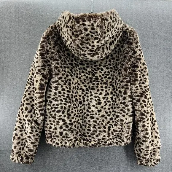VTG OP Ocean Pacific Faux Fur‎ Animal Print Full Zip Reversible Hooded Jacket XL - Picture 5 of 14